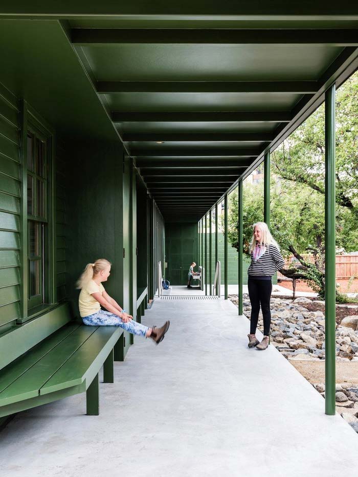 Covered walkway linking modular teaching spaces