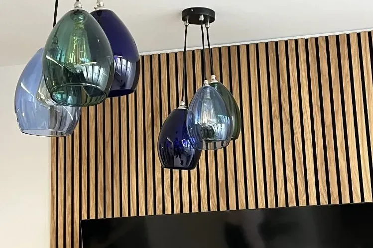 Glass pendants above a Handelsbanken counter