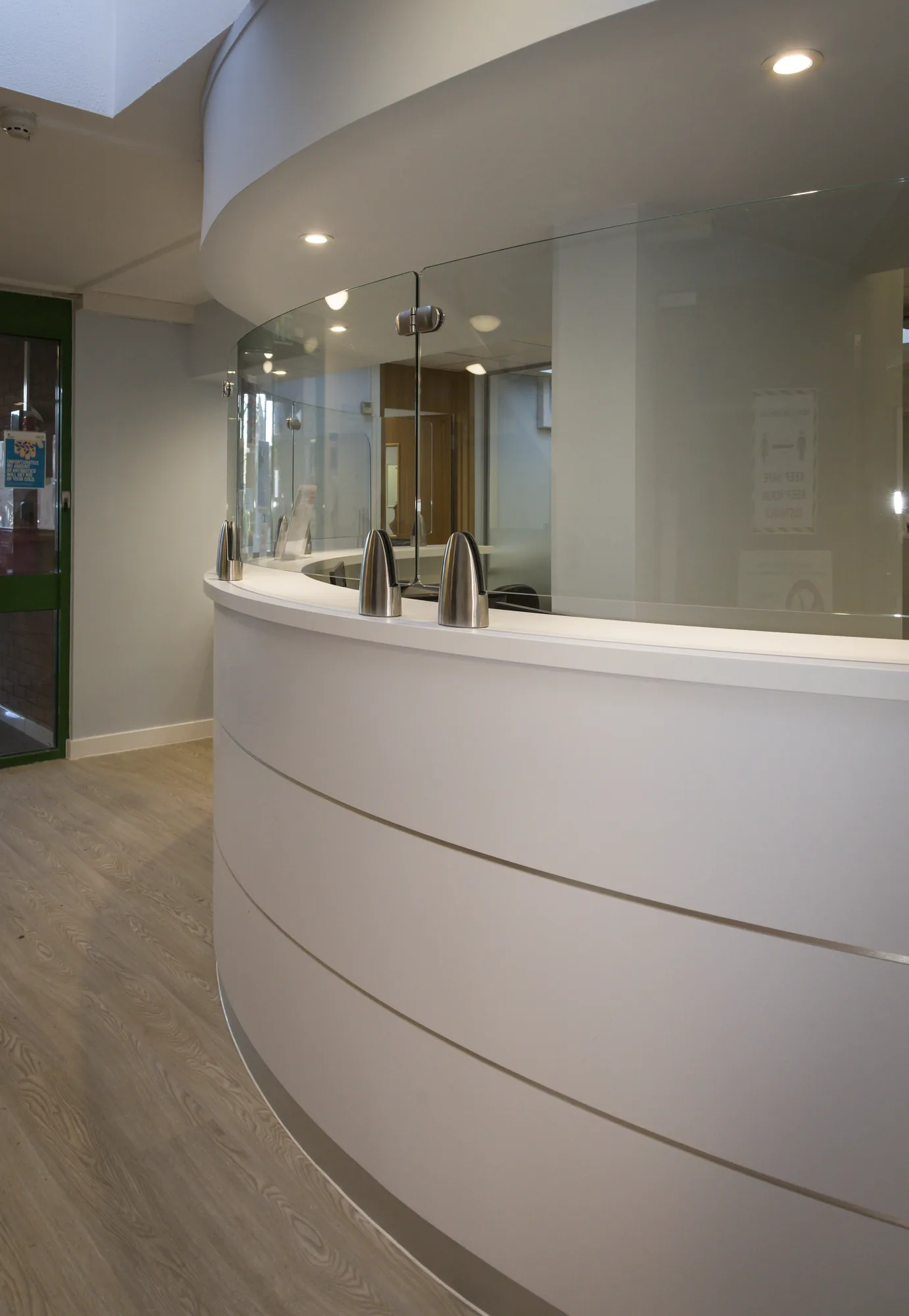 Curved reception at Camberley Health Centre