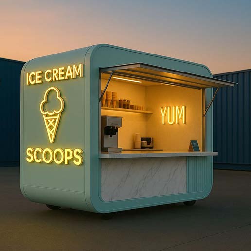 Curved kiosk pod for street food and ice cream
