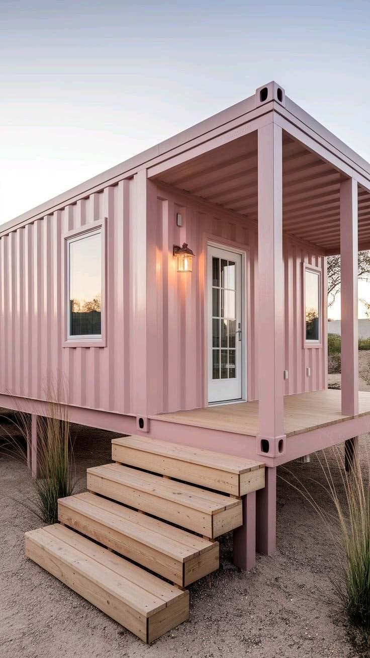 Container home with veranda and timber steps