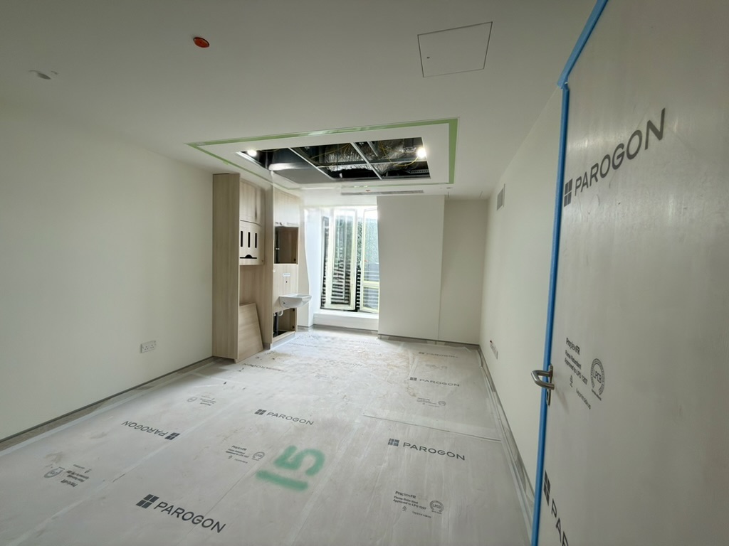 A recovery room at Wigmore Street with joinery arriving over Parogon floor protection