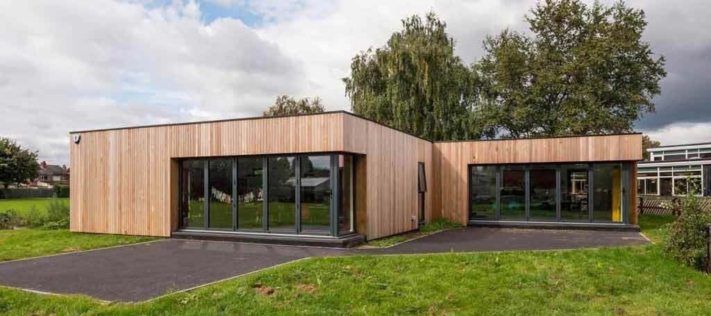 Timber-clad permanent-feel school building