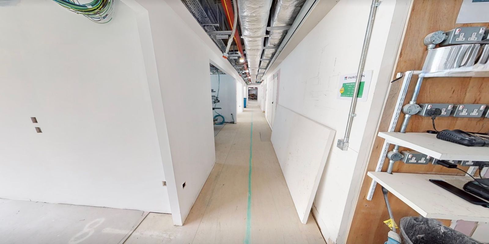 The corridor at Wigmore Street, early fit-out stage