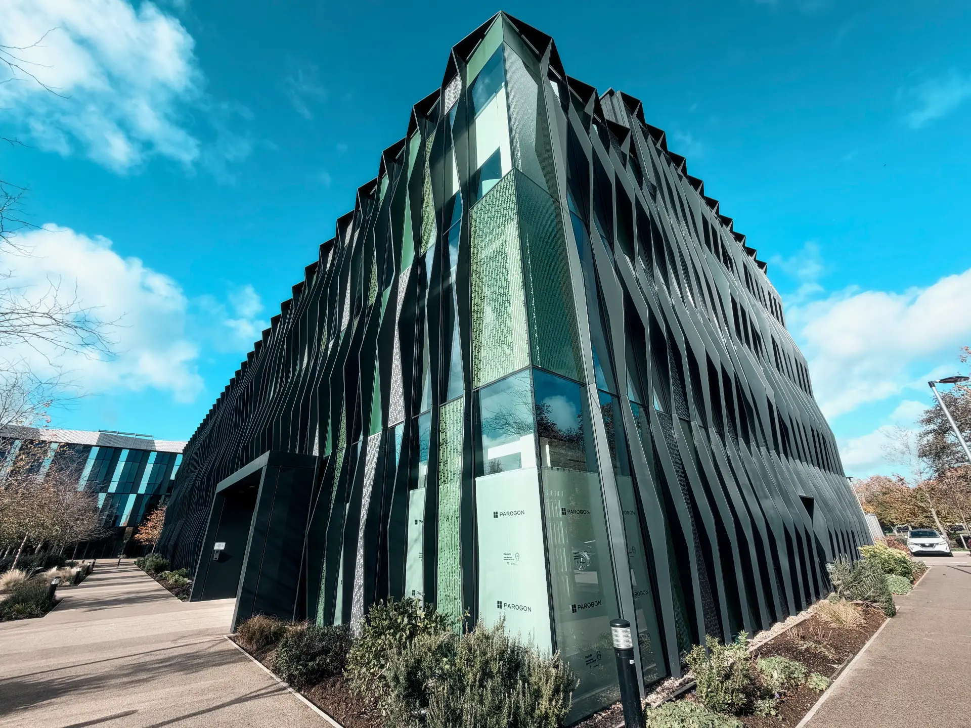Corner view of the Didcot building with Parogon protection film