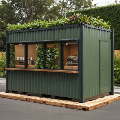 Green container kiosk with living wall